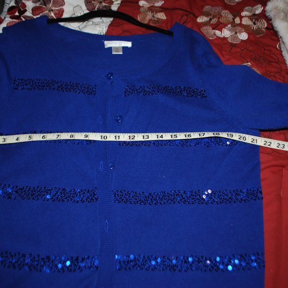 Christopher & Banks Sapphire Blue, Sequin Stripe Sweater - PXL - Picture 9 of 10